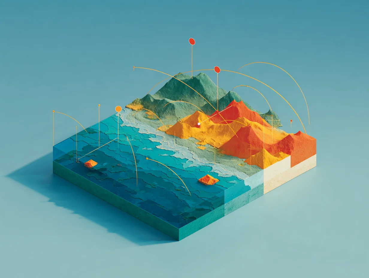 Vermillion sail navigating complex interaction currents with clarity and guidance